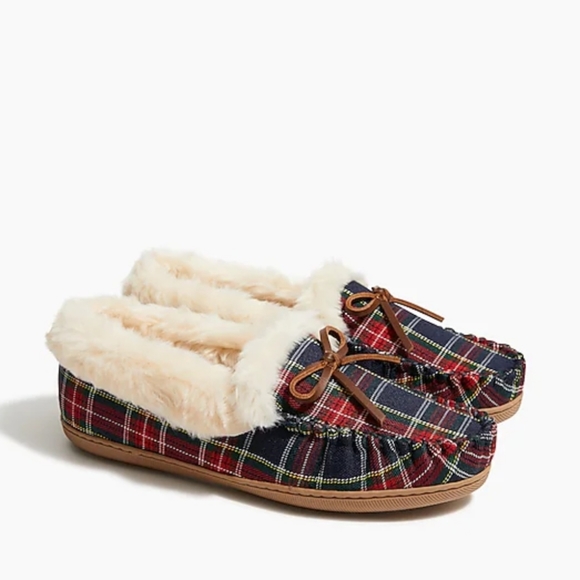 J. Crew Shoes Jcrew Tartan Plaid Fur Slippers 8 Poshmark